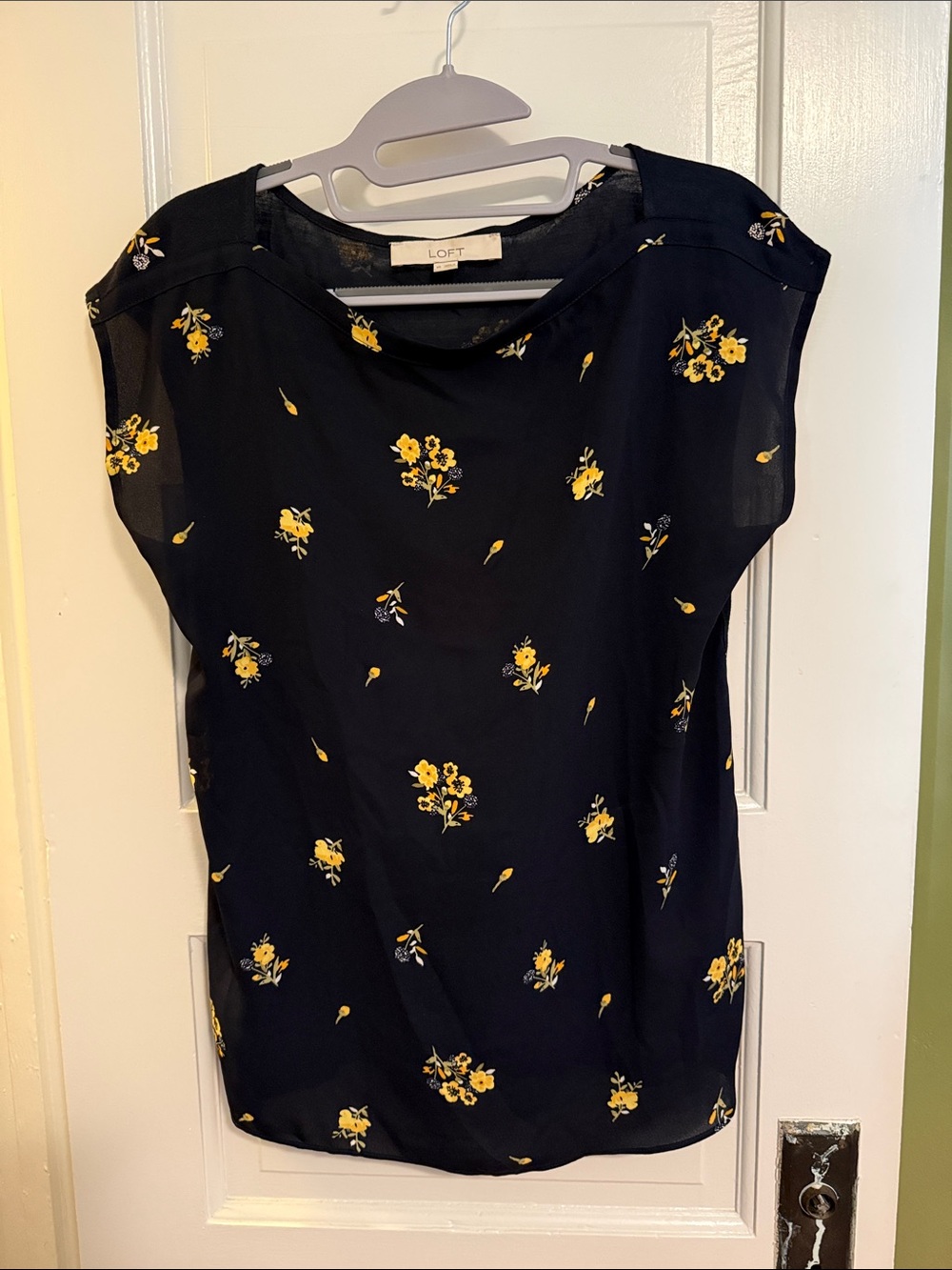 LOFT Navy Top with Mustard Floral Accent